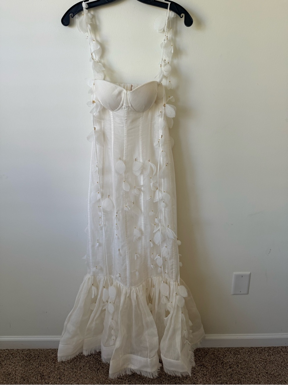 NWT ZIMMERMANN Petal Appliqué Linen Silk Corset Gown White Midi Dress Size 1 - Picture 7 of 16